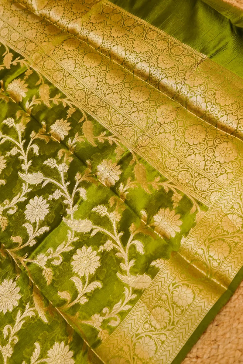 KATAN SILK PARROT GREEN COLOR UNSTITCHED SUIT MATERIAL