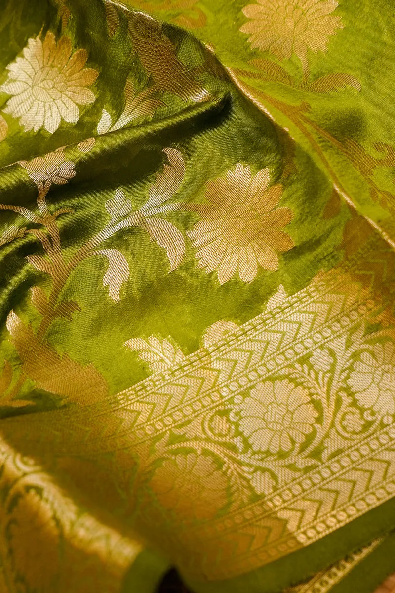 KATAN SILK PARROT GREEN COLOR UNSTITCHED SUIT MATERIAL
