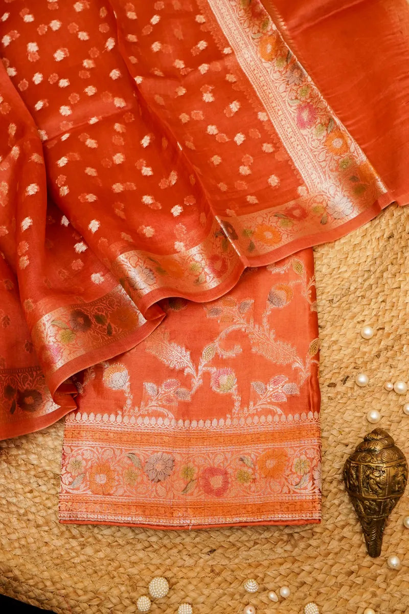 KATAN SILK ORANGE COLOR UNSTITCHED SUIT MATERIAL