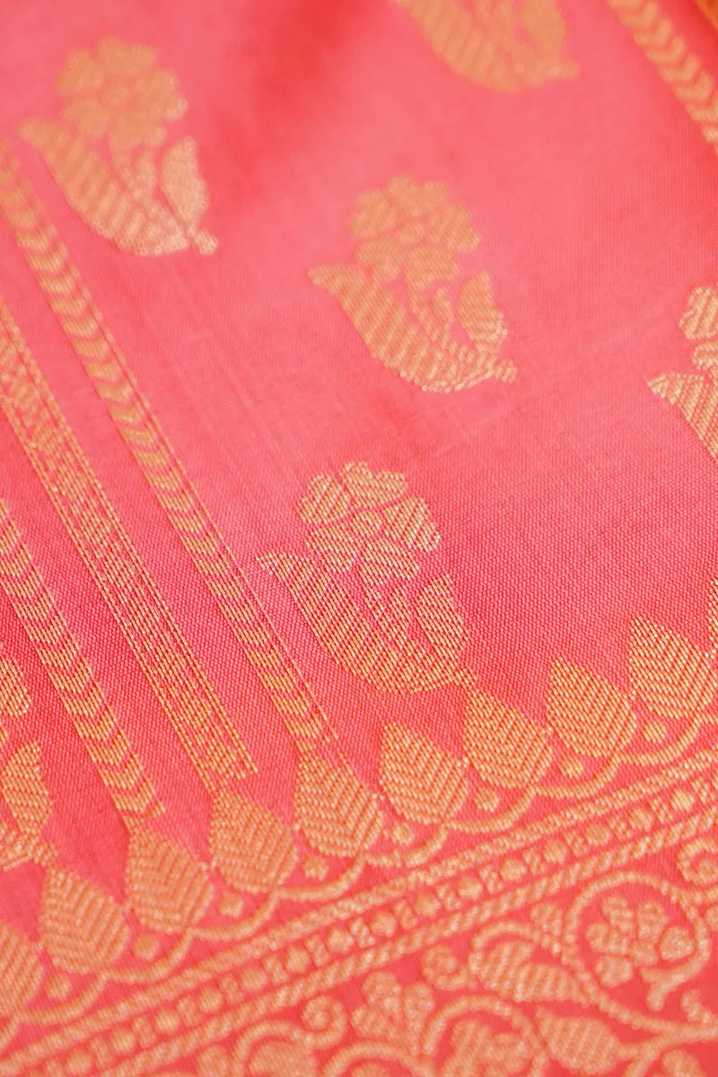 BANARASI SILK ROSE PINK COLOR UNSTITCHED SUIT MATERIAL