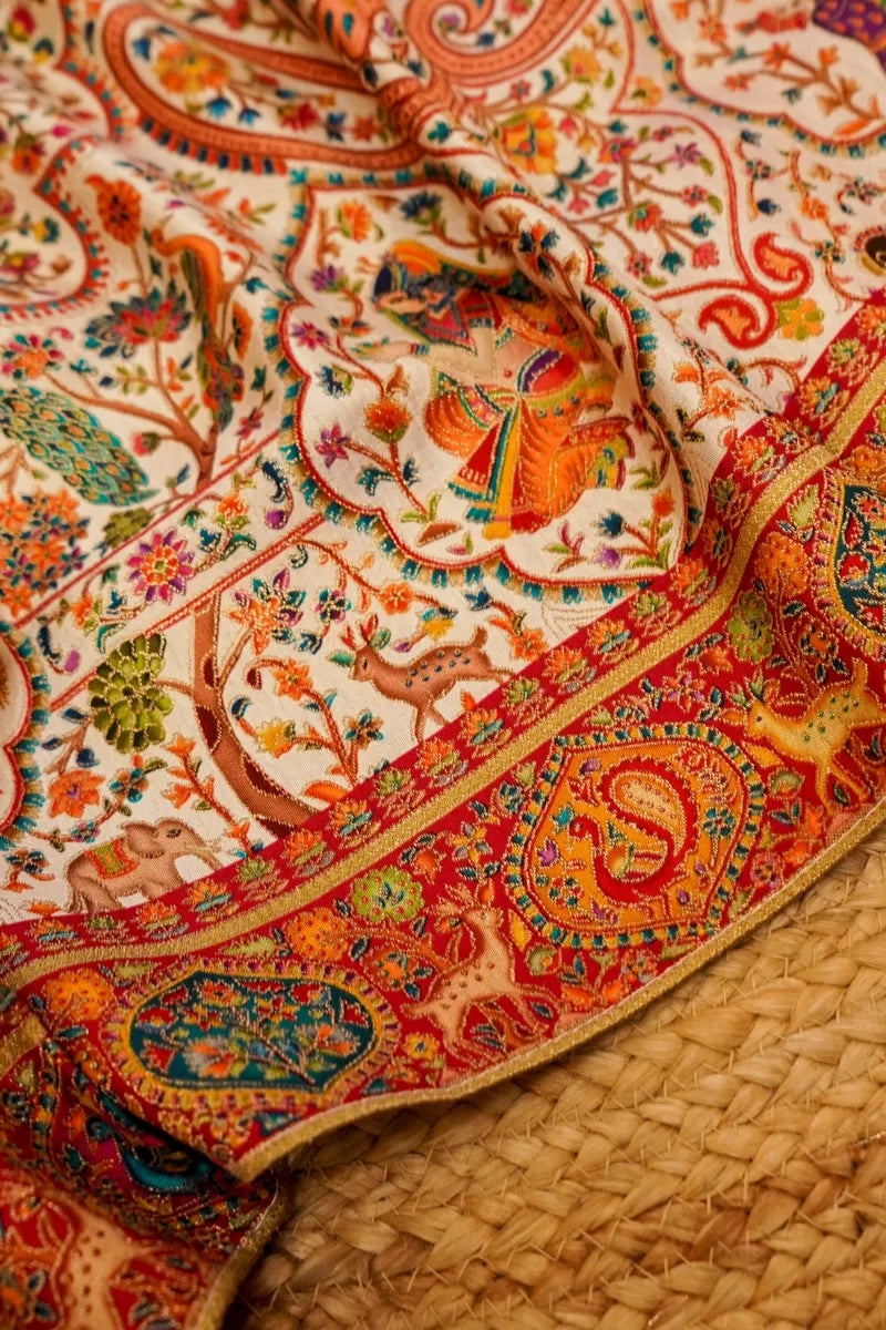 PASHMINA SILK OFF WHITE COLOR UNSTITCHED SUIT MATERIAL