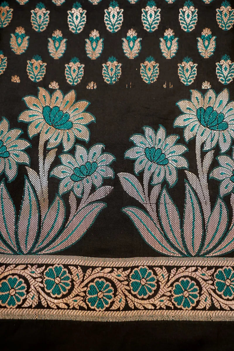 BANARASI SILK BLACK COLOR UNSTITCHED SUIT MATERIAL