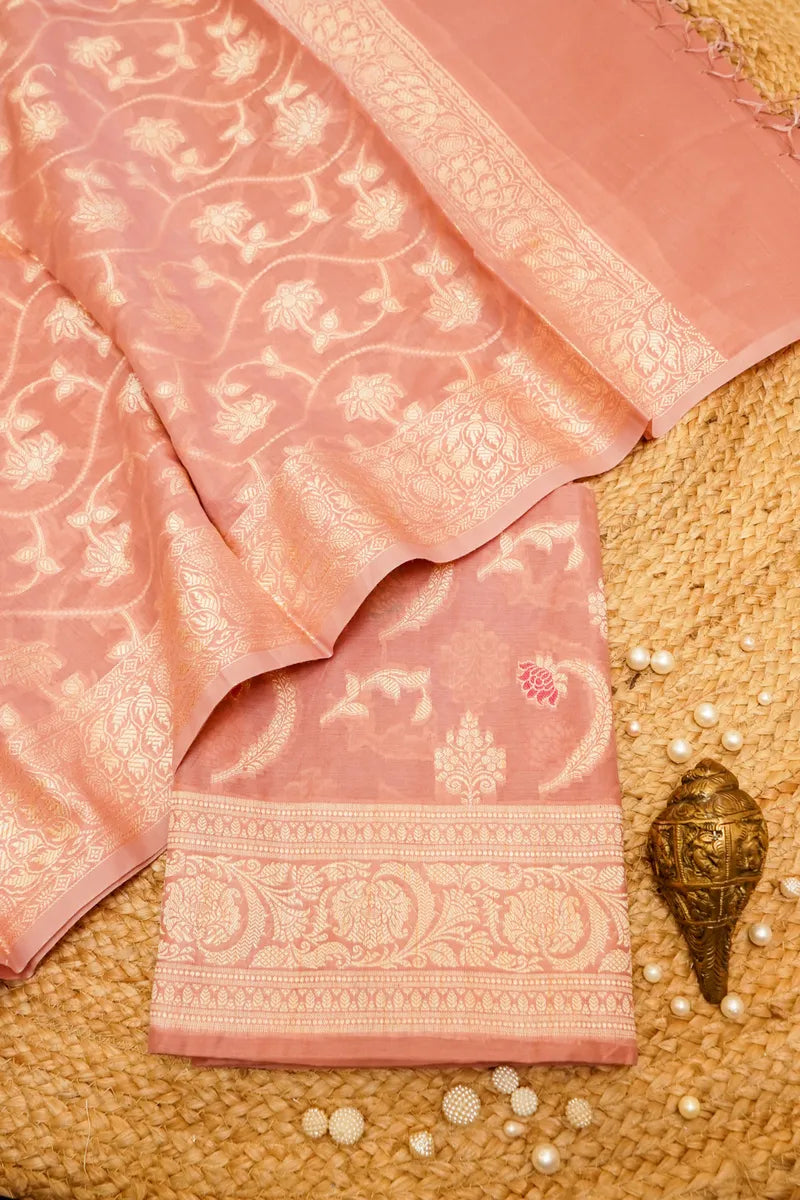 COTTON SILK PASTEL PINK COLOR UNSTITCHED SUIT MATERIAL