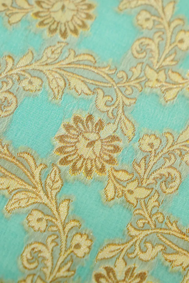 KHADDI SILK OCEAN GREEN COLOR UNSTITCHED SUIT MATERIAL