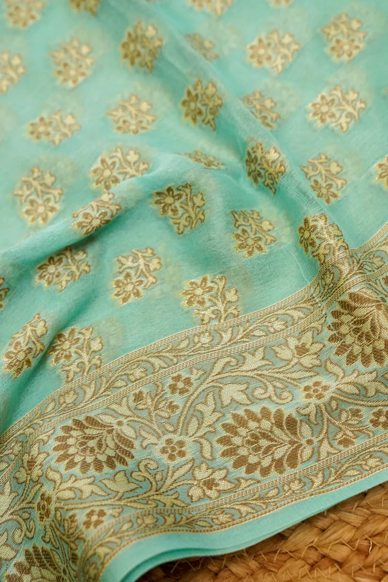 KHADDI SILK OCEAN GREEN COLOR UNSTITCHED SUIT MATERIAL