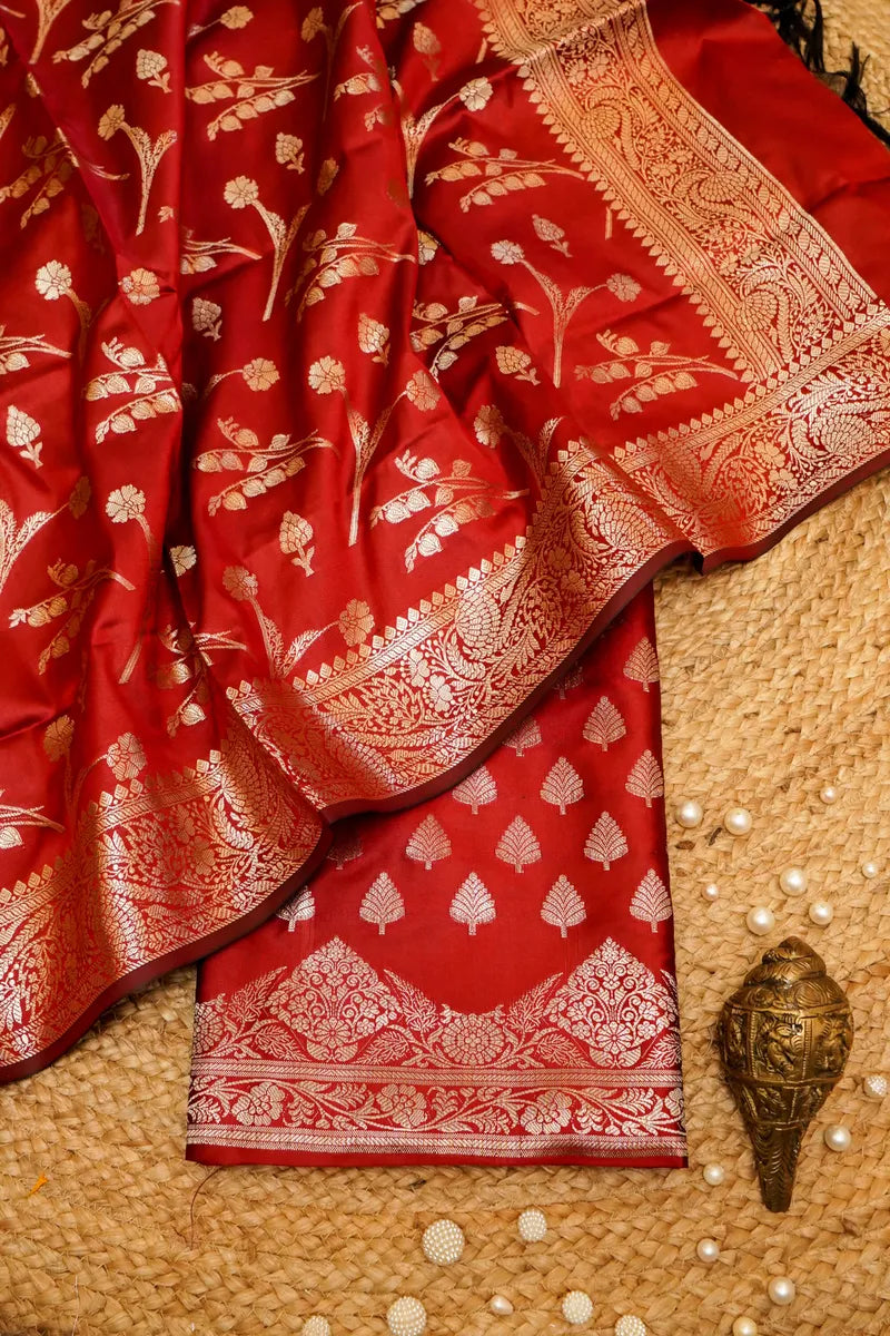 BANARASI SILK MAROON COLOR UNSTITCHED SUIT MATERIAL