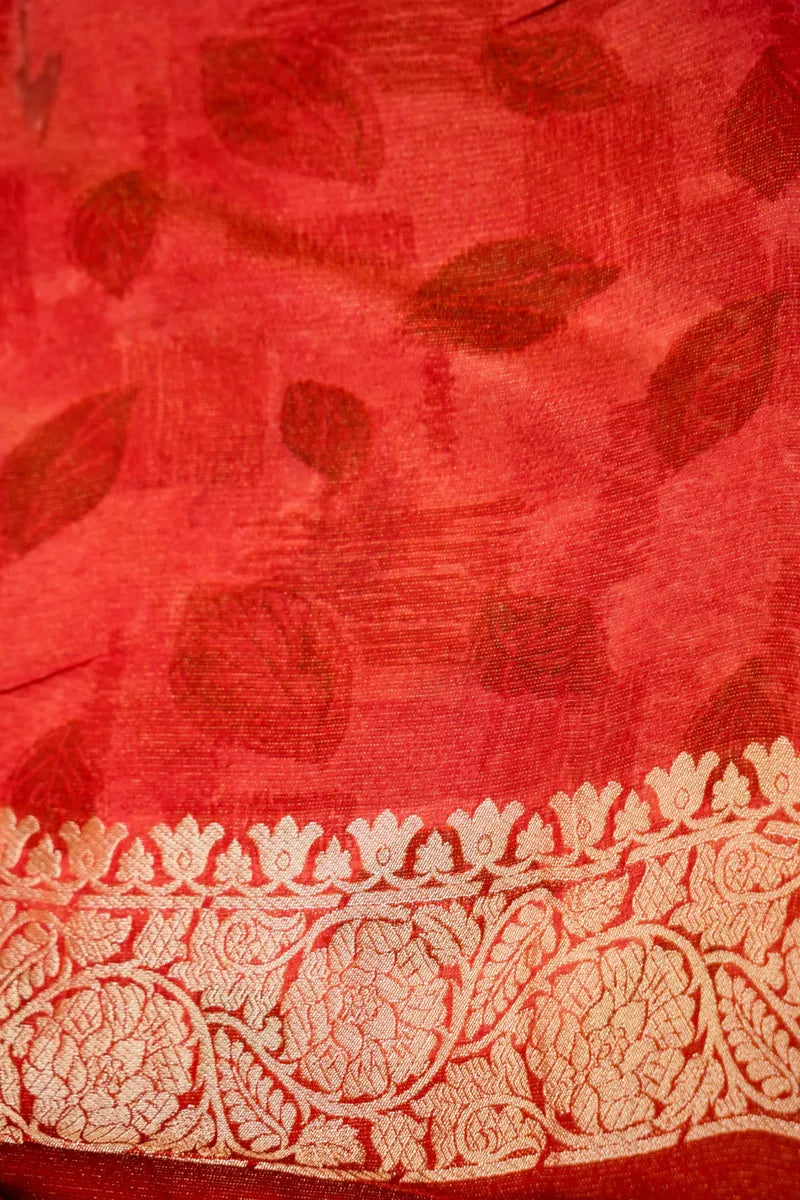 ORANGE WITH RED COLOR CREPE SILK SAREE