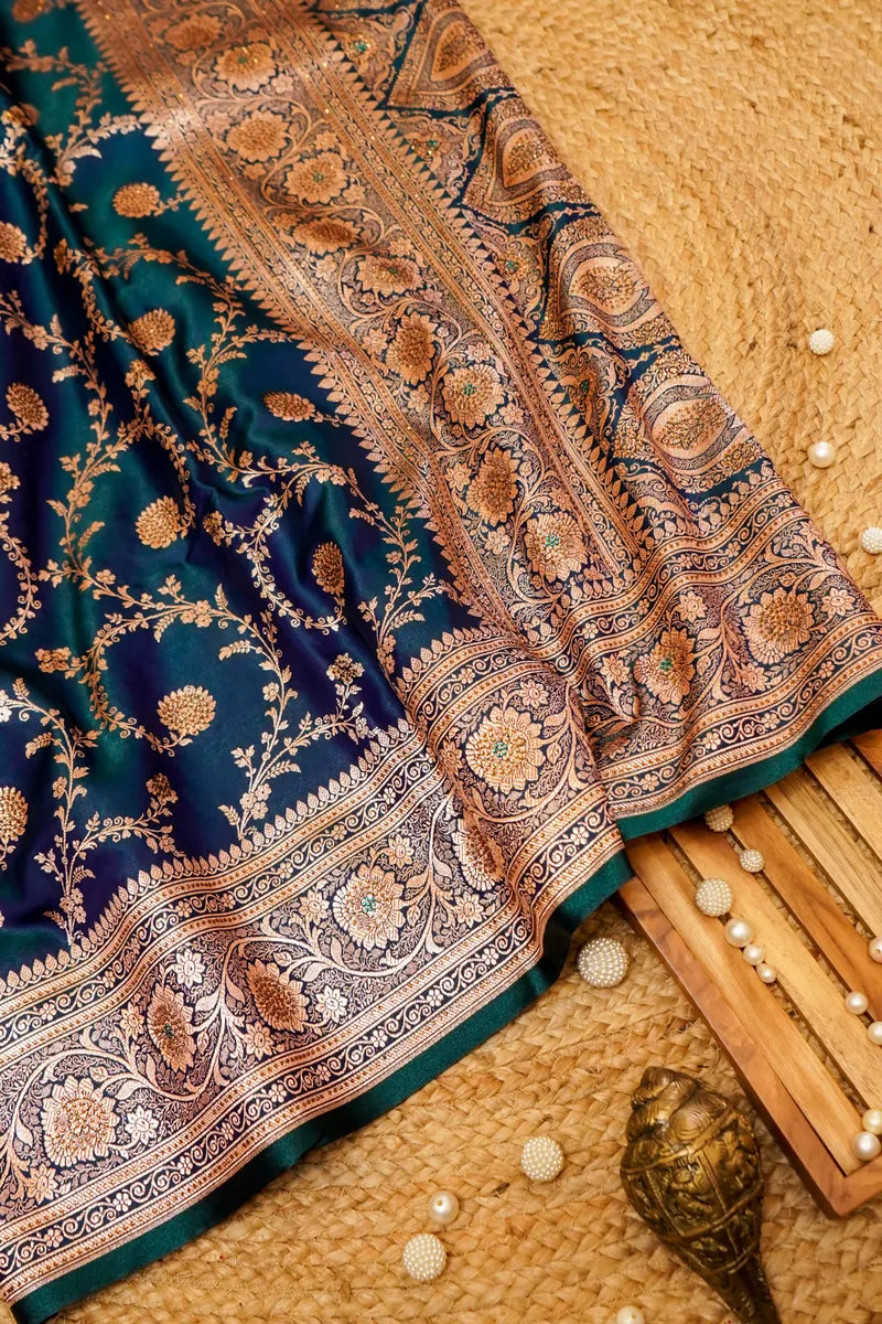 BLUE DUAL SHADE COLOR BANARASI SILK SAREE