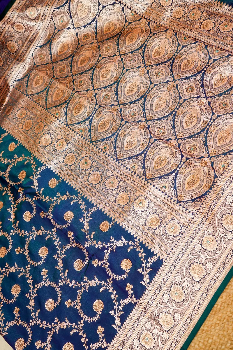 BLUE DUAL SHADE COLOR BANARASI SILK SAREE