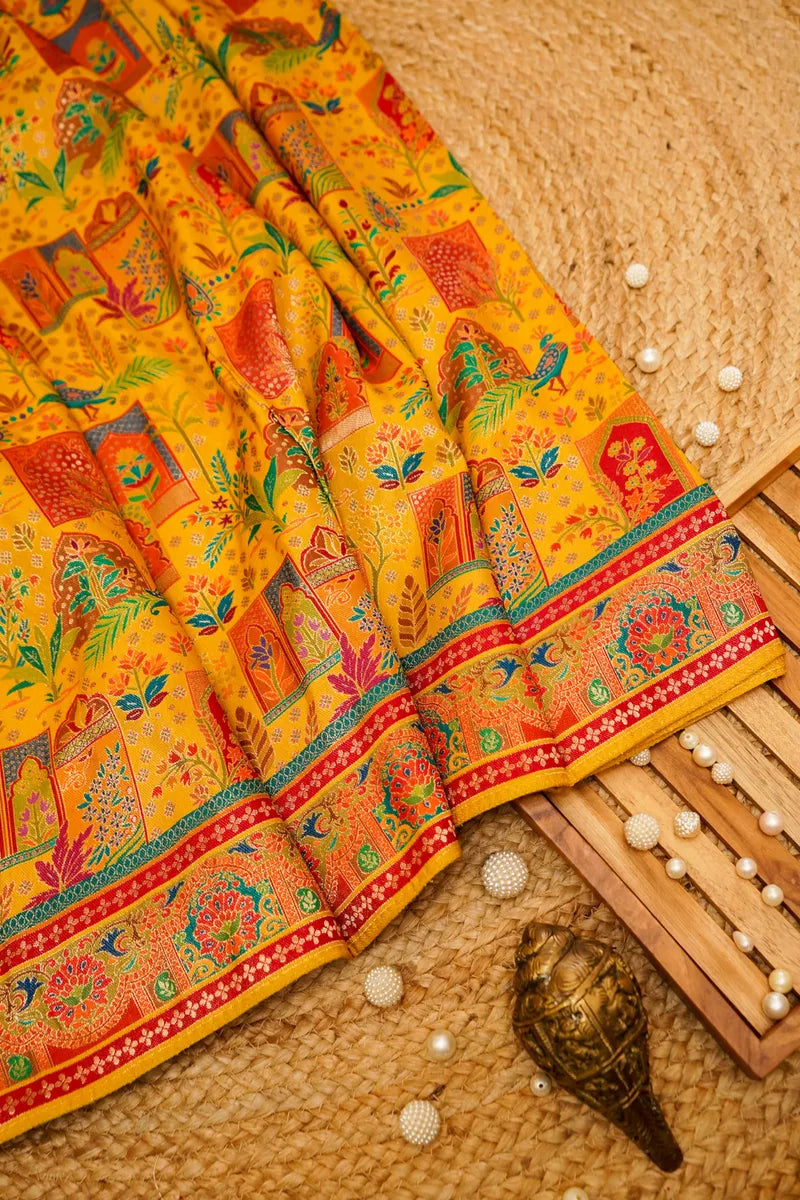 YELLOW COLOR PASHMINA SILK SAREE