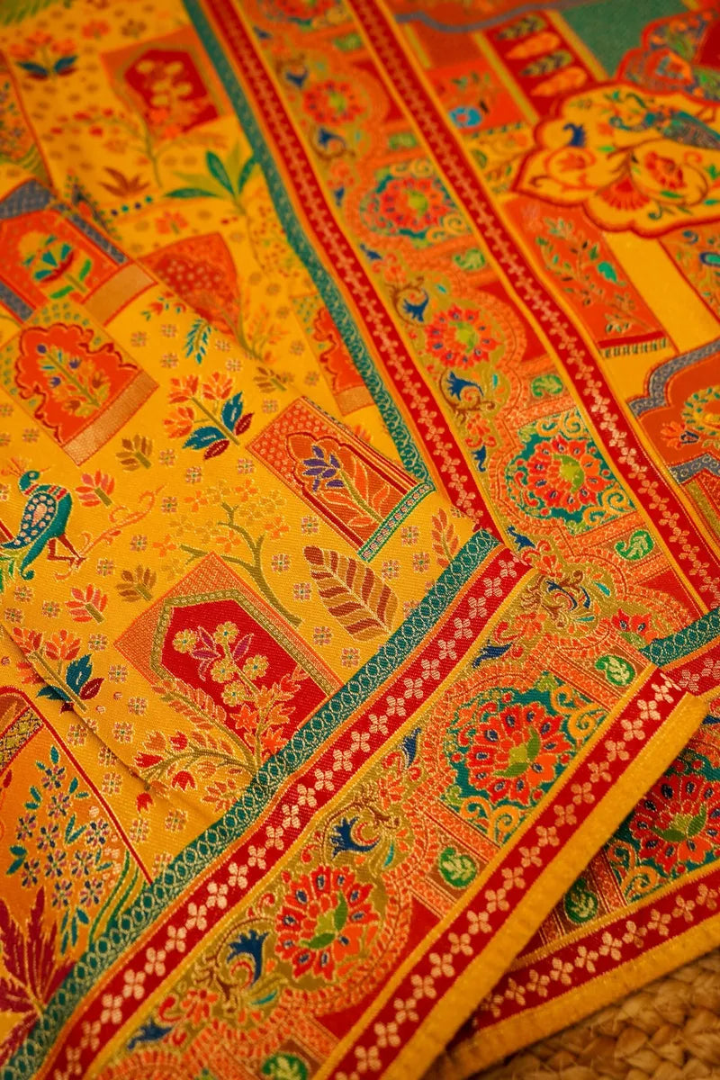 YELLOW COLOR PASHMINA SILK SAREE