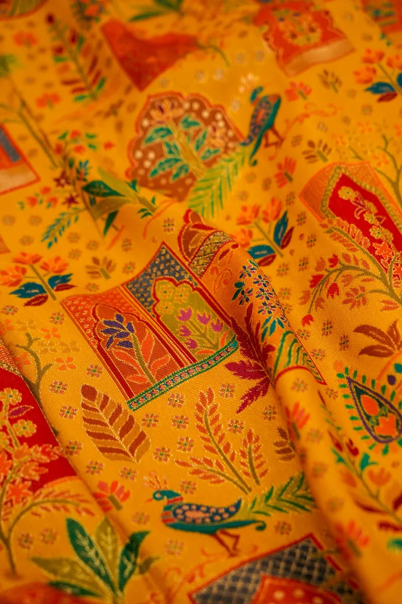 YELLOW COLOR PASHMINA SILK SAREE