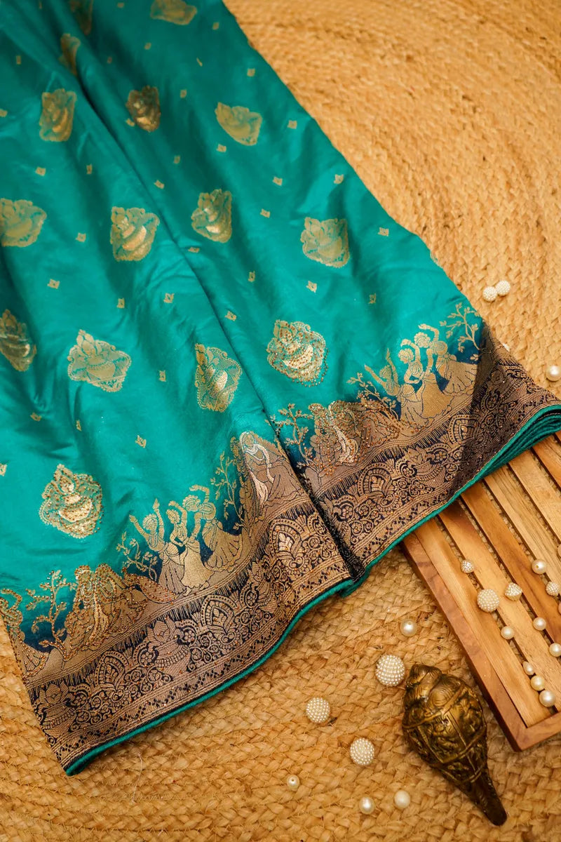 RAMA GREEN WITH BLUE COLOR BANARASI SILK SAREE