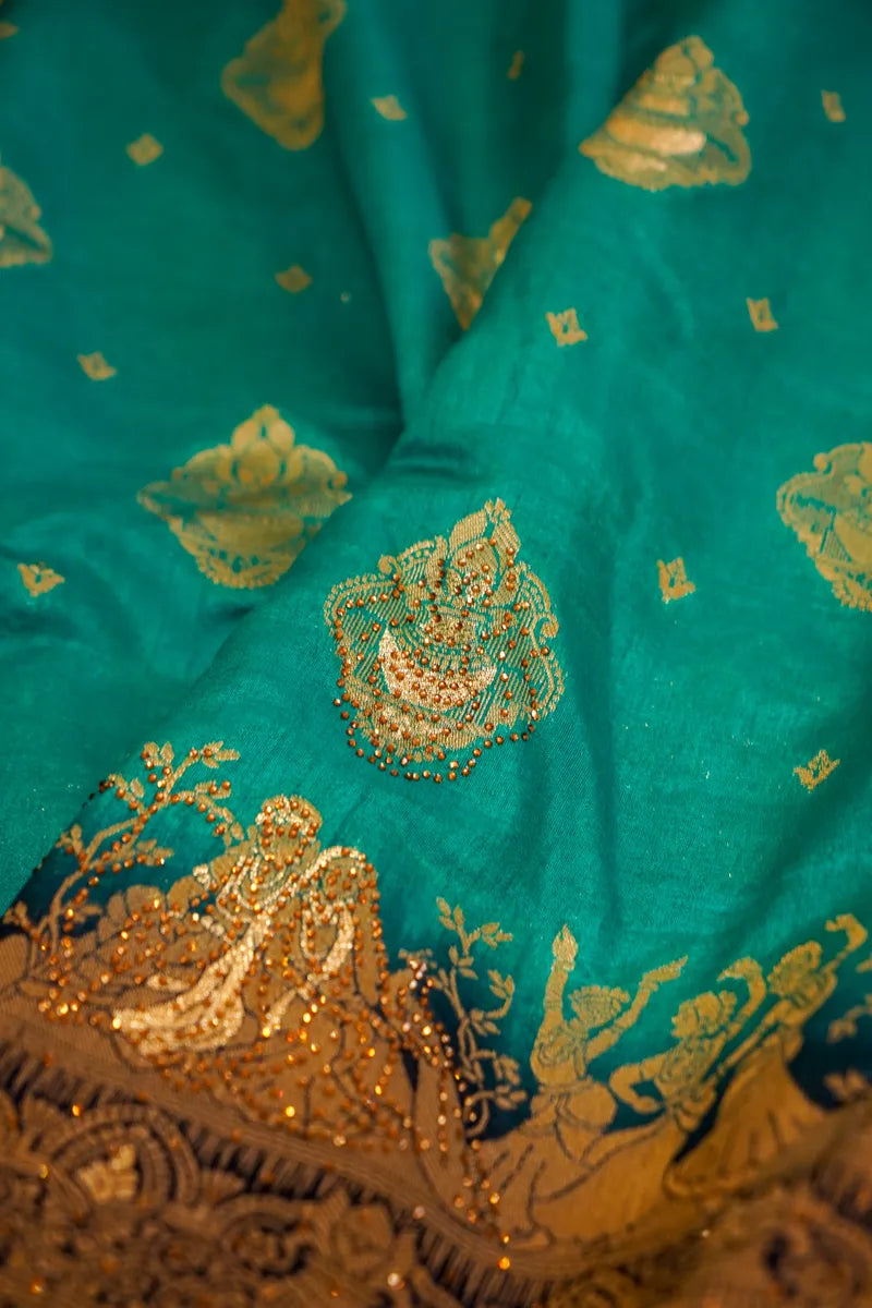 RAMA GREEN WITH BLUE COLOR BANARASI SILK SAREE