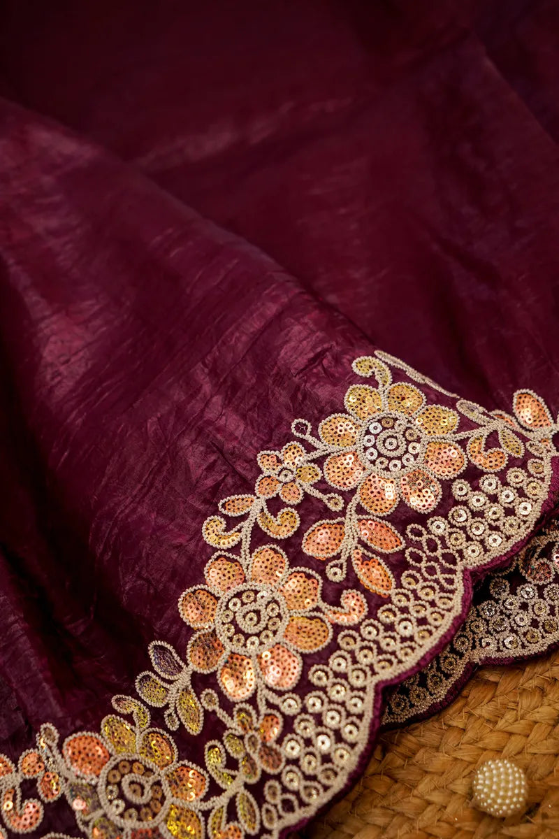 WINE COLOR TISSUE SILK SAREE