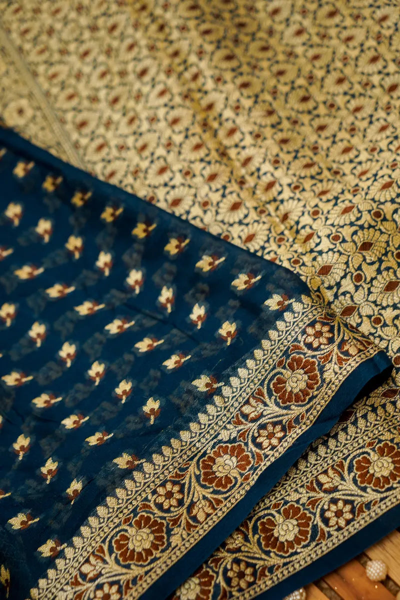 ELECTRIC BLUE WITH PINK COLOR KHADDI SILK SAREE