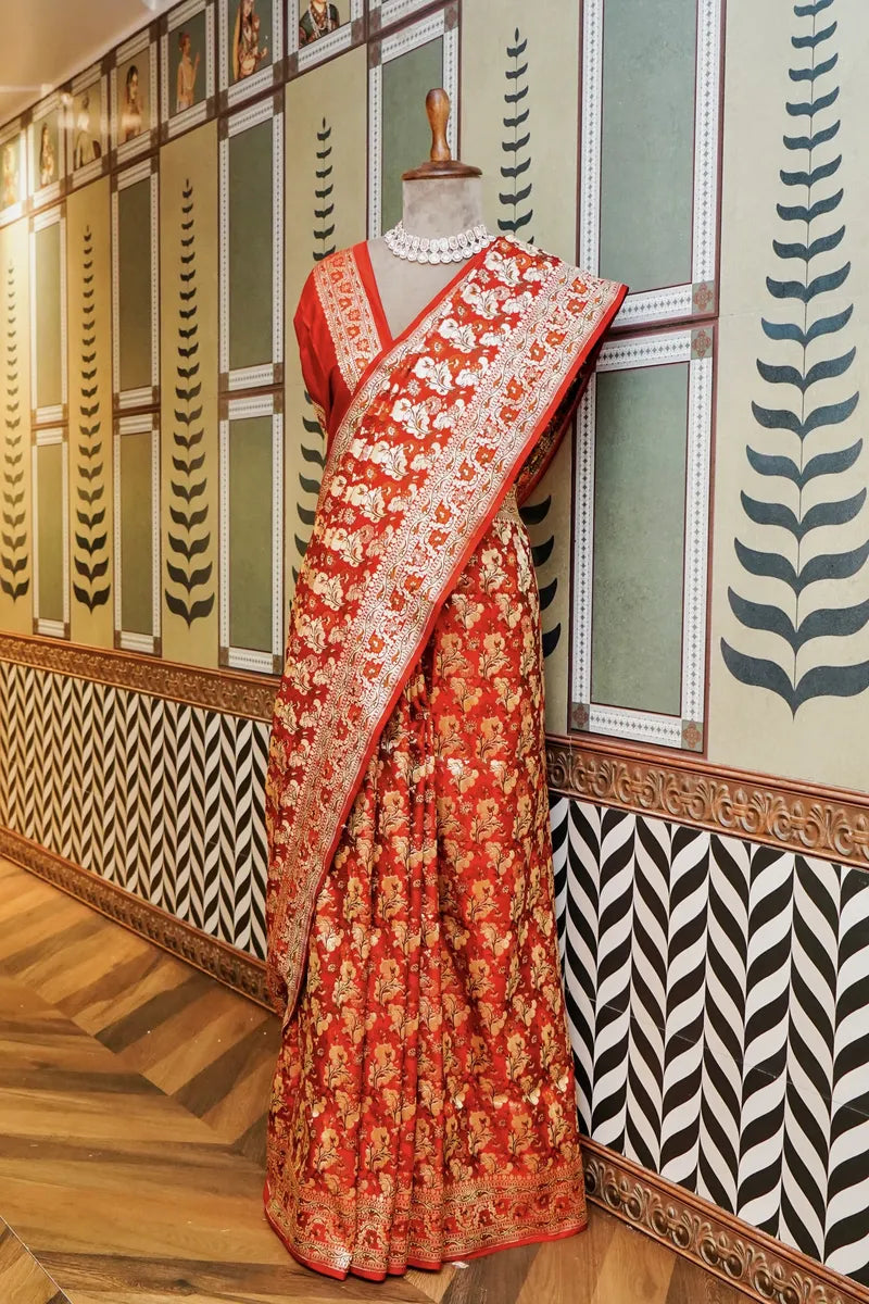 PURE BANARASI RED COLOR DOUBLE KATAN SILK SAREE