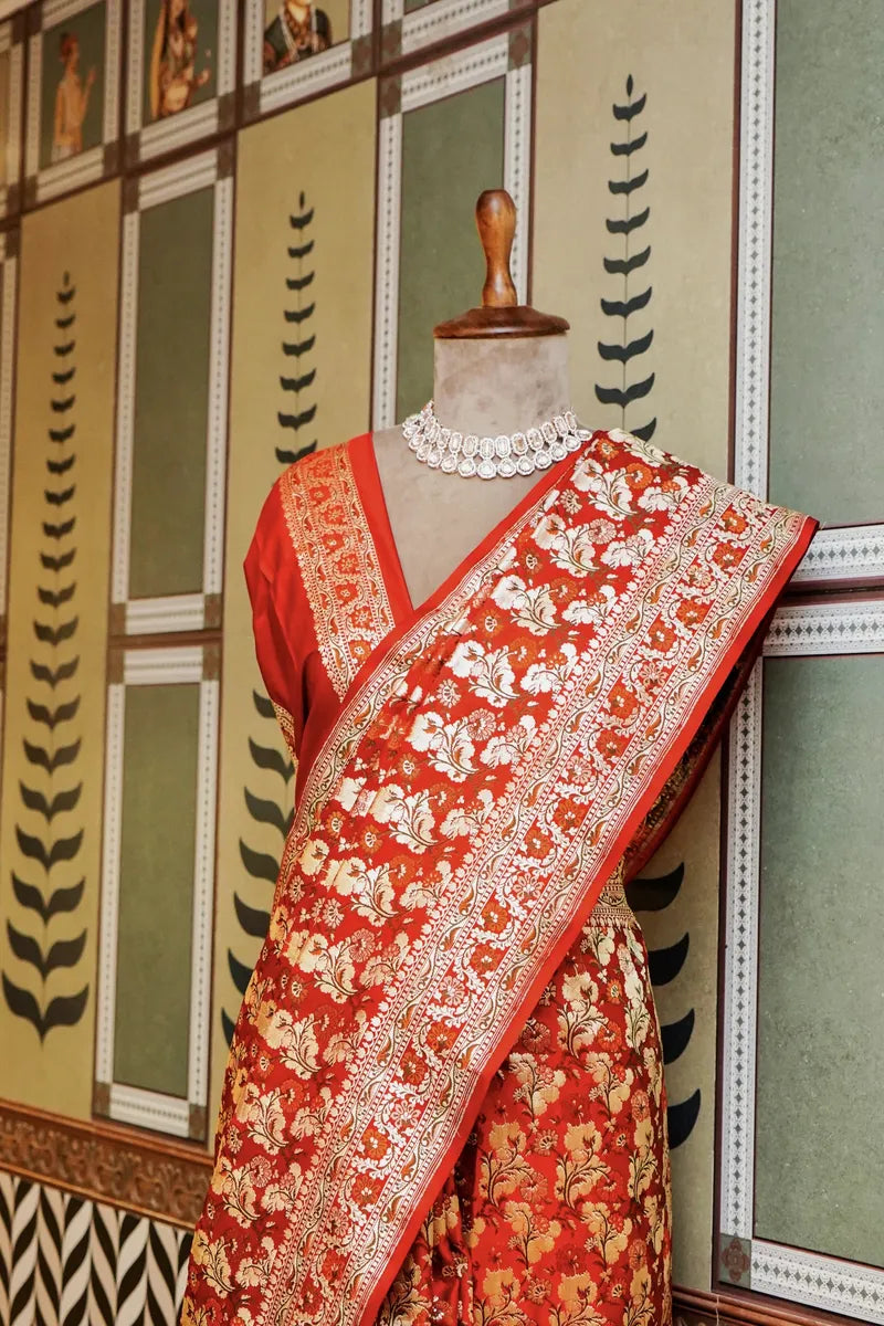 PURE BANARASI RED COLOR DOUBLE KATAN SILK SAREE