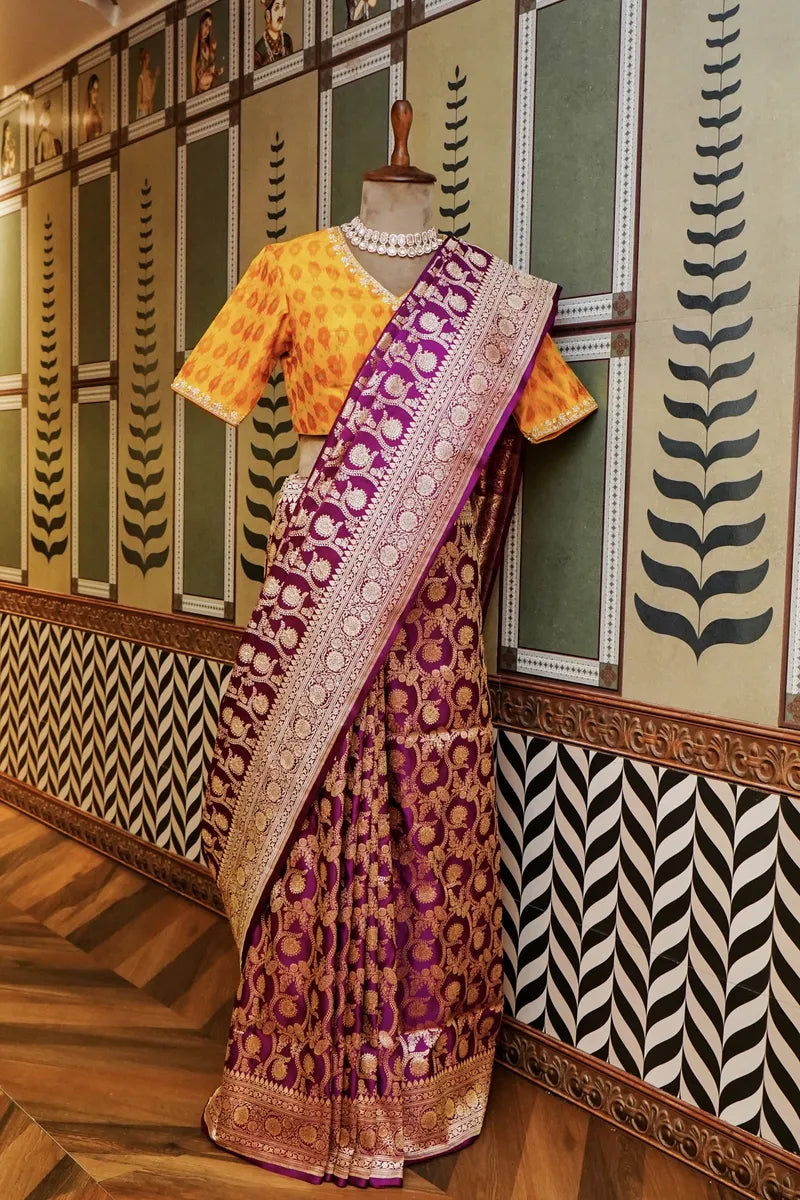 PURE BANARASI MAGENTA COLOR DOUBLE KATAN SILK SAREE