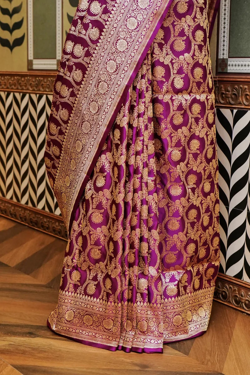PURE BANARASI MAGENTA COLOR DOUBLE KATAN SILK SAREE