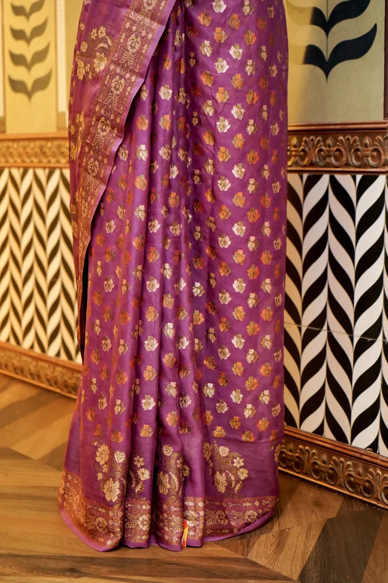 BANARASI PURPLE COLOR KHADDI GEORGETTE SAREE