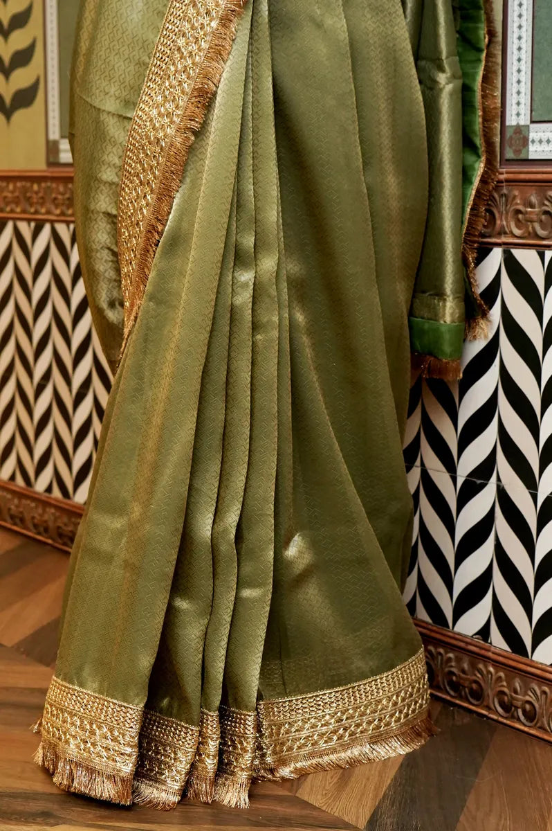BANARASI KORA PISTA GREEN COLOR TISSUE WEAVING SAREE
