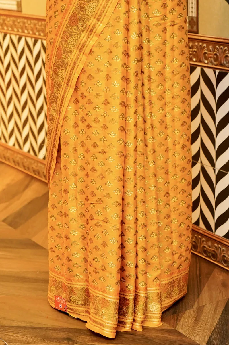 BANARASI YELLOW COLOR KHADDI GEORGETTE SAREE