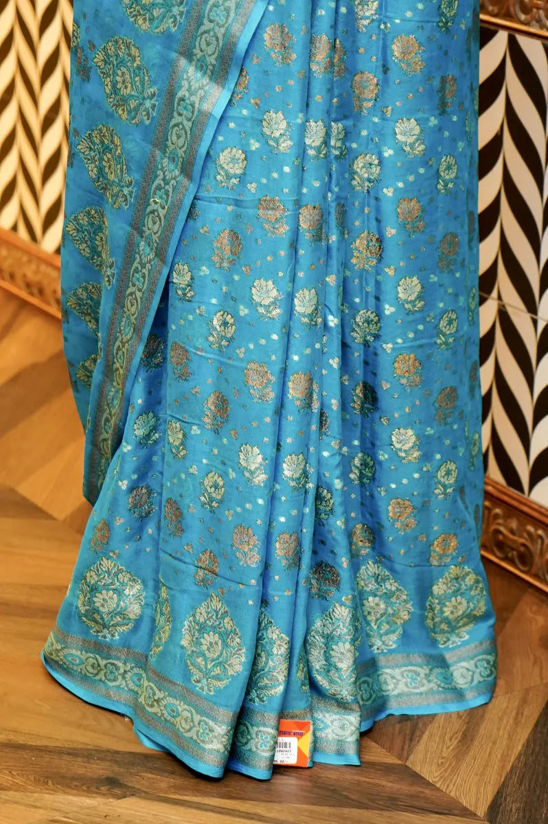 BANARASI FIROZI COLOR KHADDI GEORGETTE SAREE
