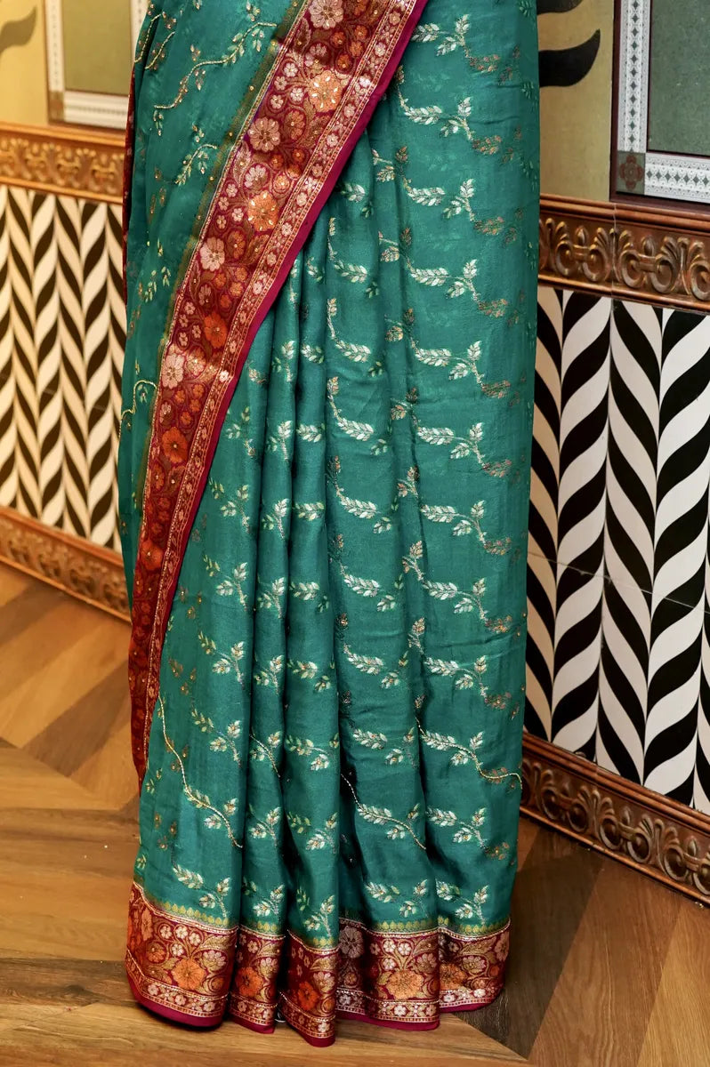 BANARASI RAMA COLOR KHADDI GEORGETTE SAREE