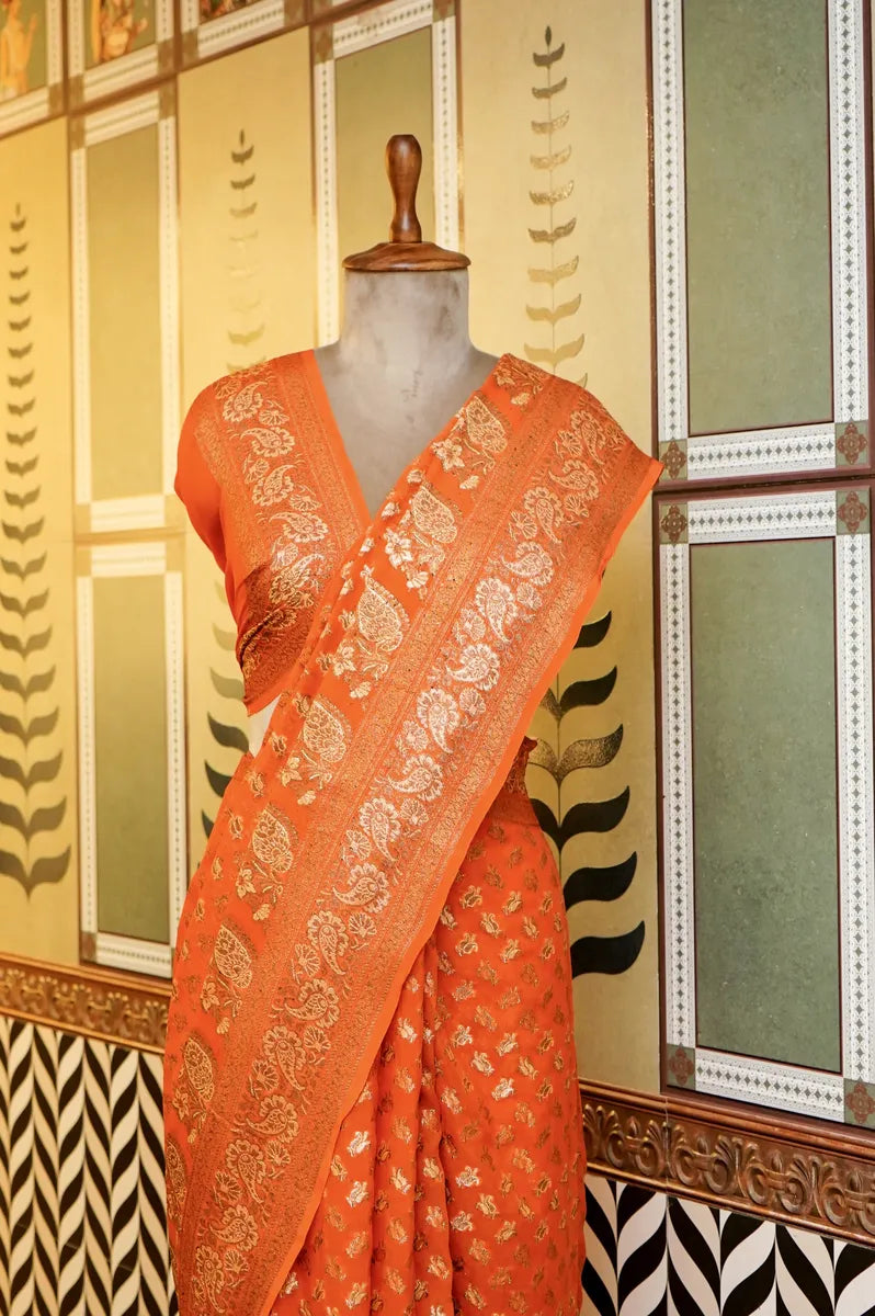 BANARASI PEACH COLOR KHADDI GEORGETTE SAREE
