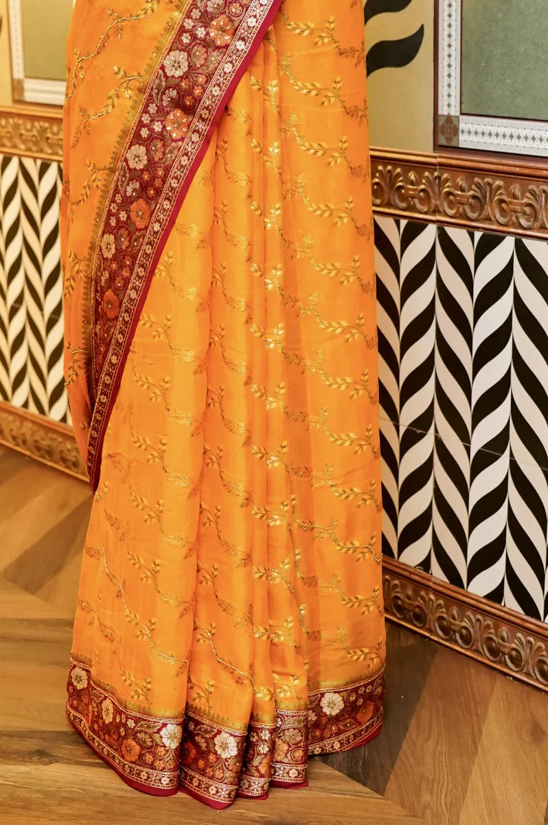 BANARASI YELLOW COLOR KHADDI GEORGETTE SAREE