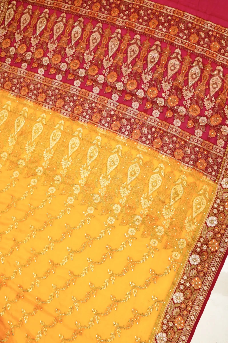 BANARASI YELLOW COLOR KHADDI GEORGETTE SAREE