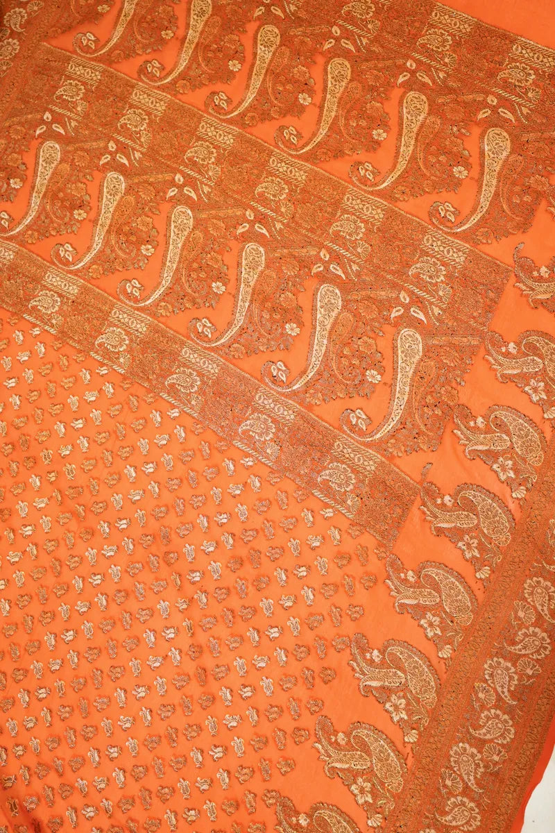 BANARASI PEACH COLOR KHADDI GEORGETTE SAREE