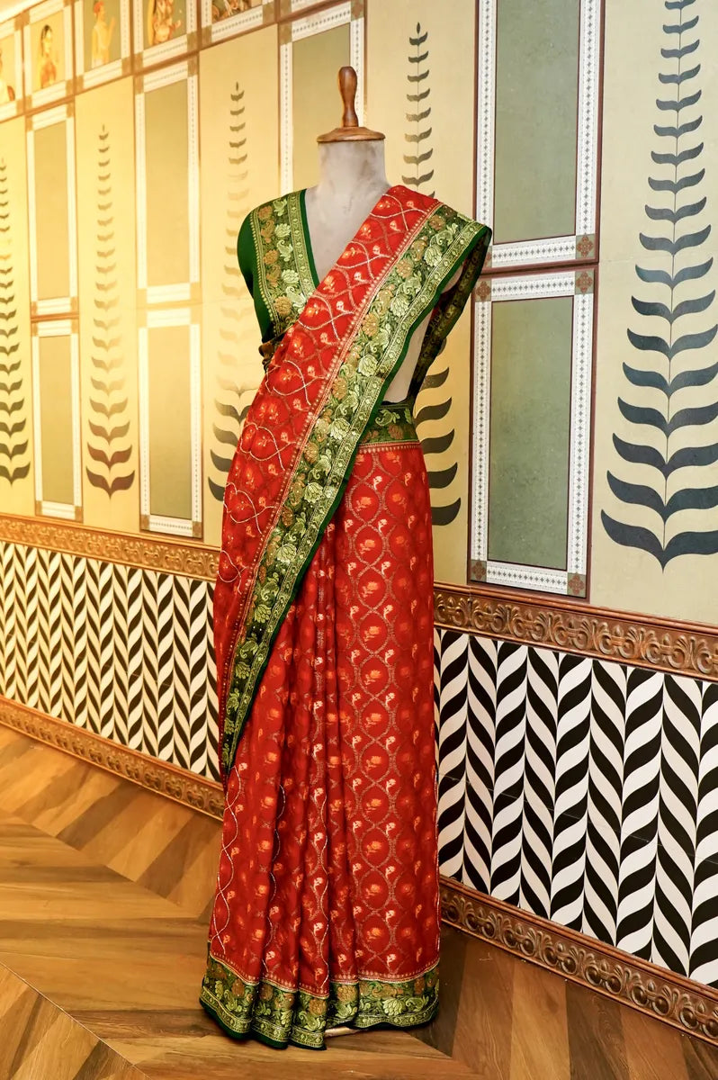 BANARASI RED COLOR KHADDI GEORGETTE SAREE
