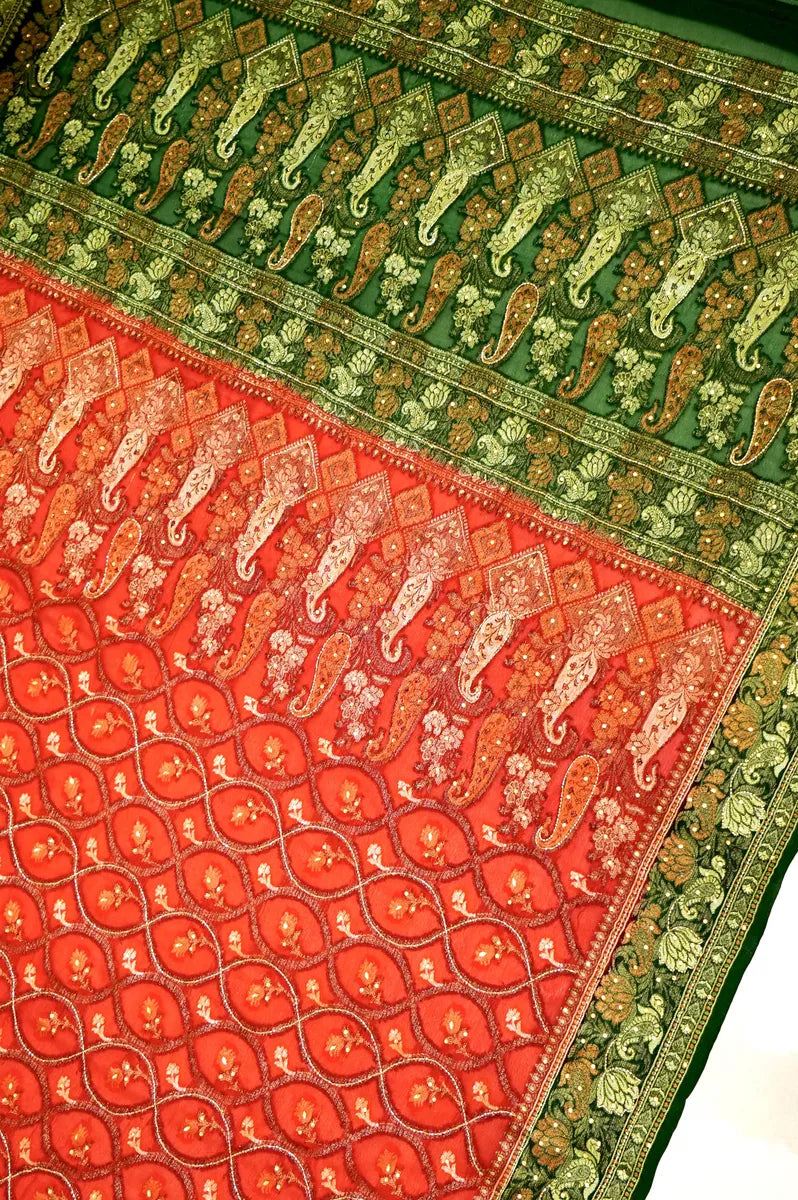 BANARASI RED COLOR KHADDI GEORGETTE SAREE