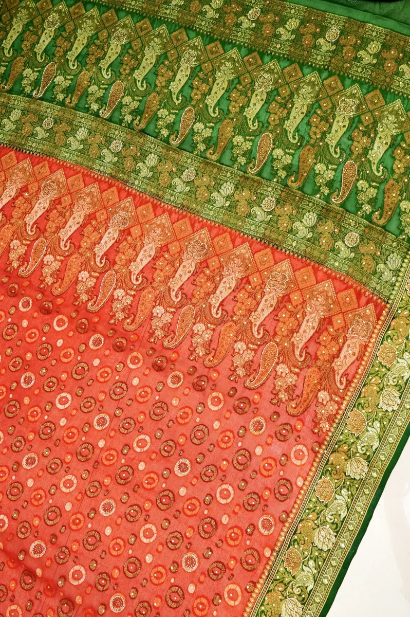 BANARASI RED COLOR KHADDI GEORGETTE SAREE