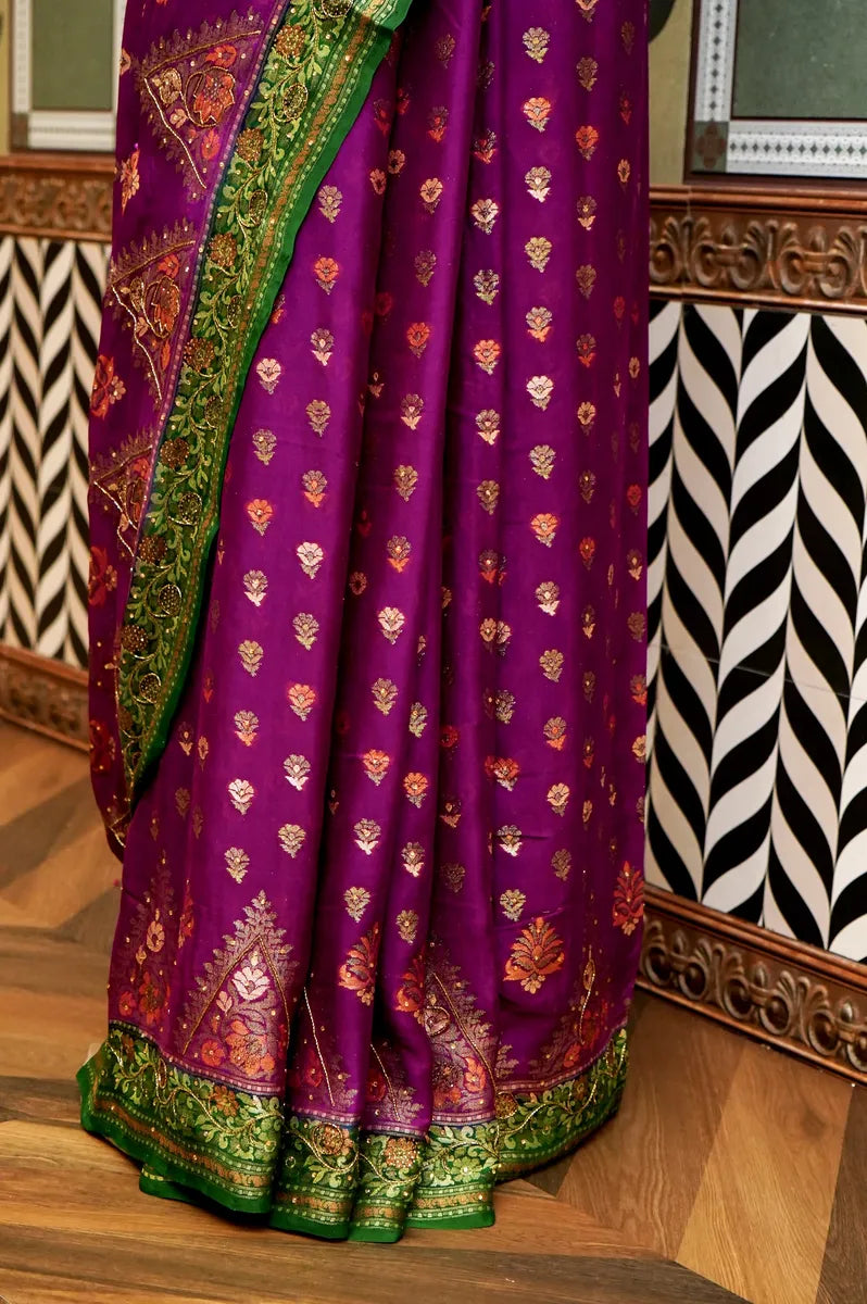 BANARASI MAGENTA COLOR KHADDI GEORGETTE SAREE