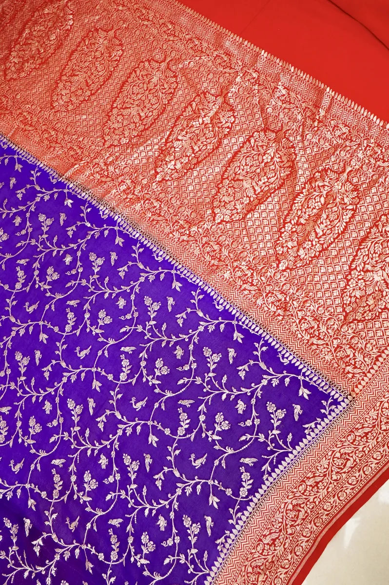 BANARASI ROYAL BLUE COLOR KHADDI GEORGETTE SAREE