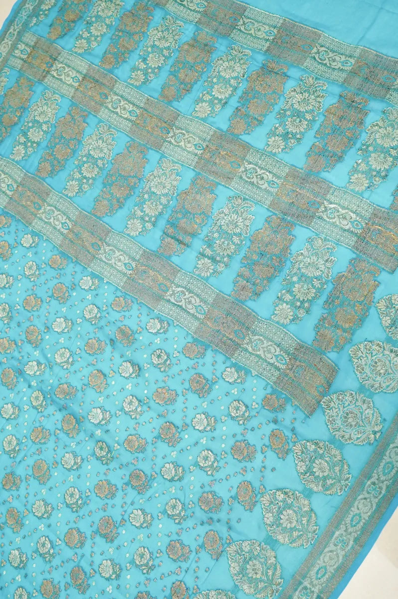 BANARASI FIROZI COLOR KHADDI GEORGETTE SAREE