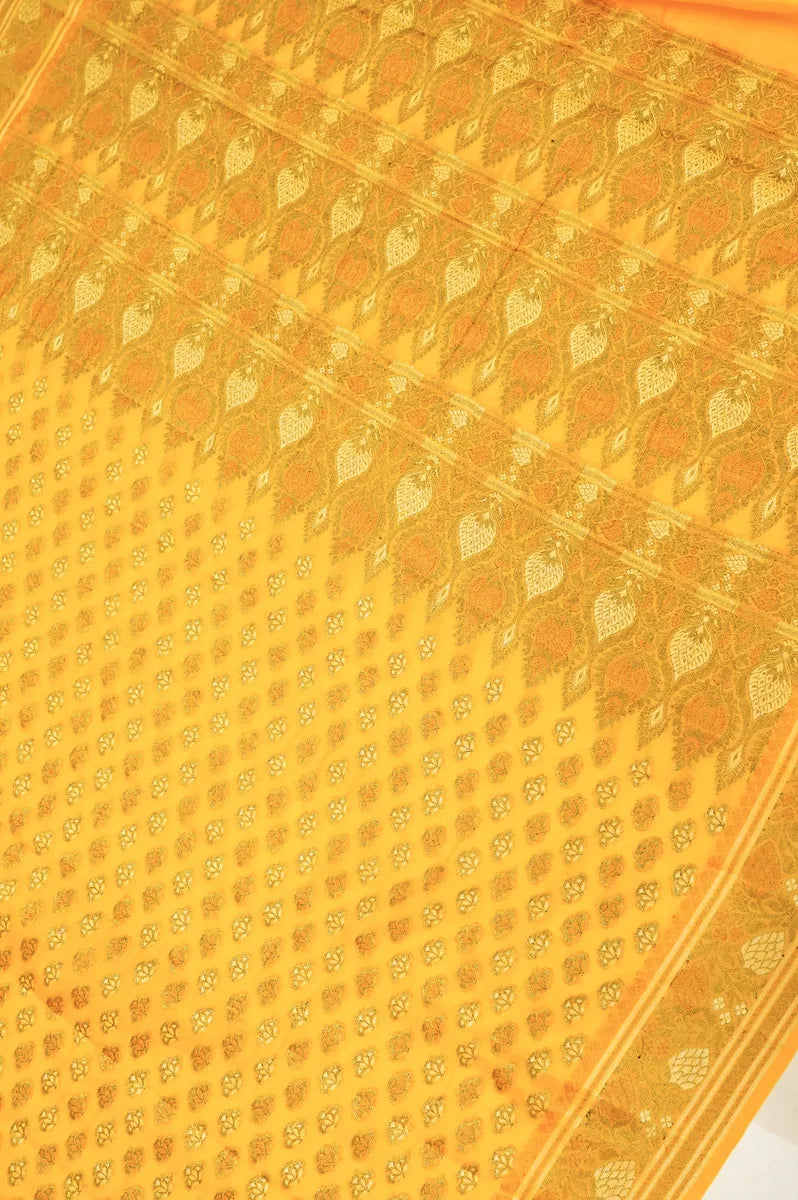 BANARASI YELLOW COLOR KHADDI GEORGETTE SAREE