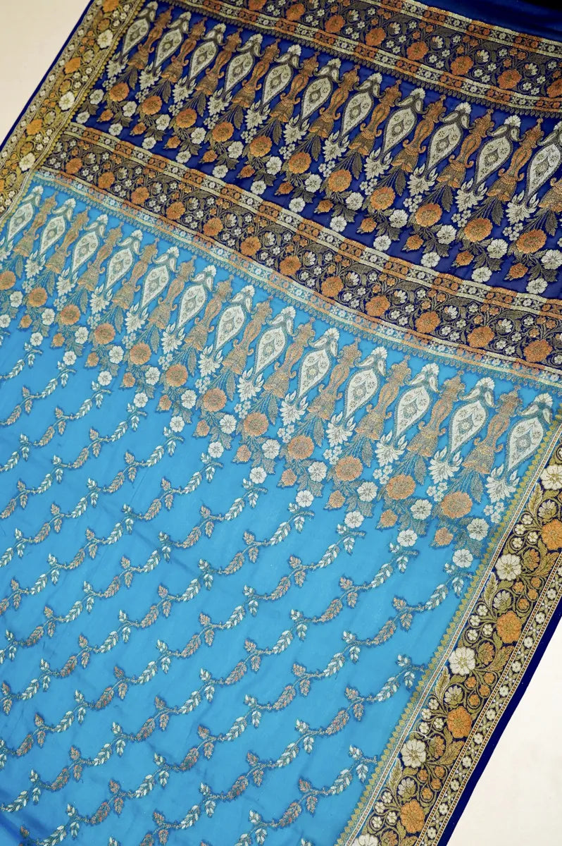 BANARASI FIROZI COLOR KHADDI GEORGETTE SAREE