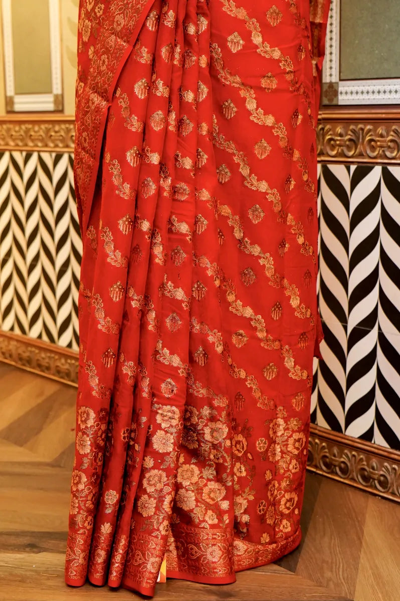 BANARASI RED COLOR KHADDI GEORGETTE SAREE