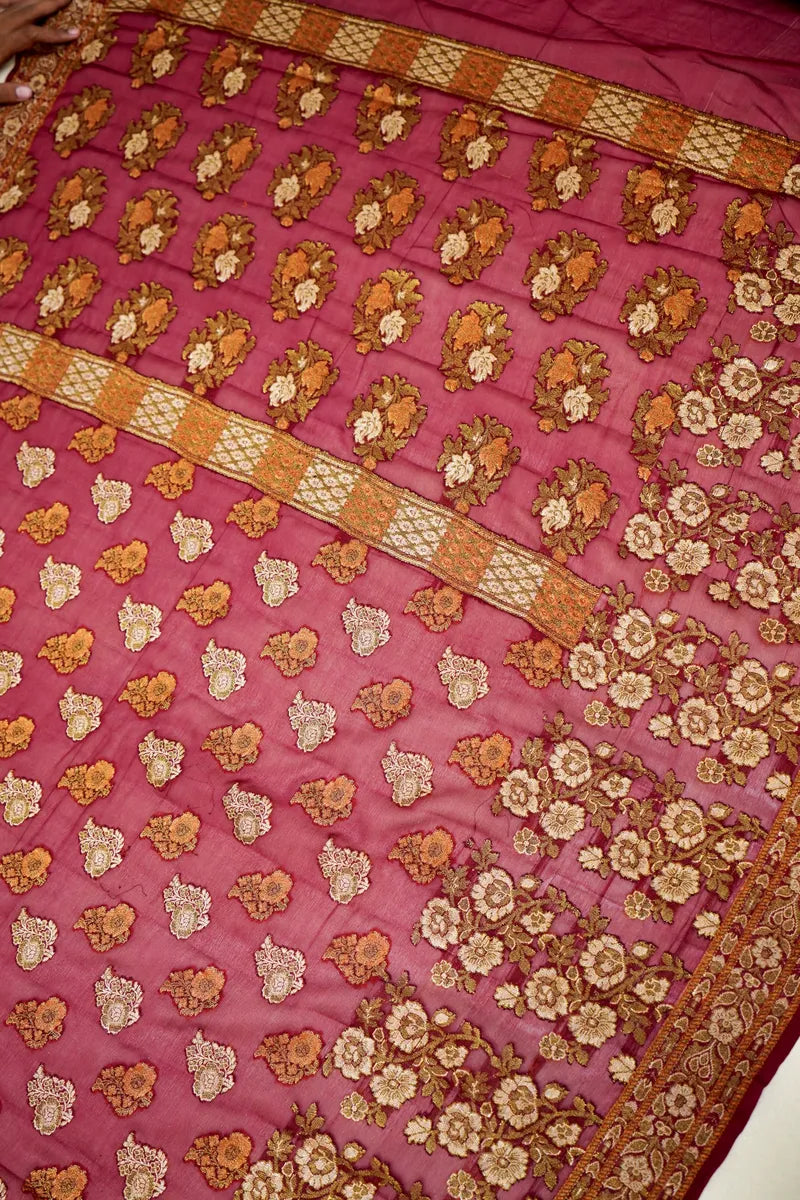 BANARASI WINE COLOR KHADDI GEORGETTE SAREE