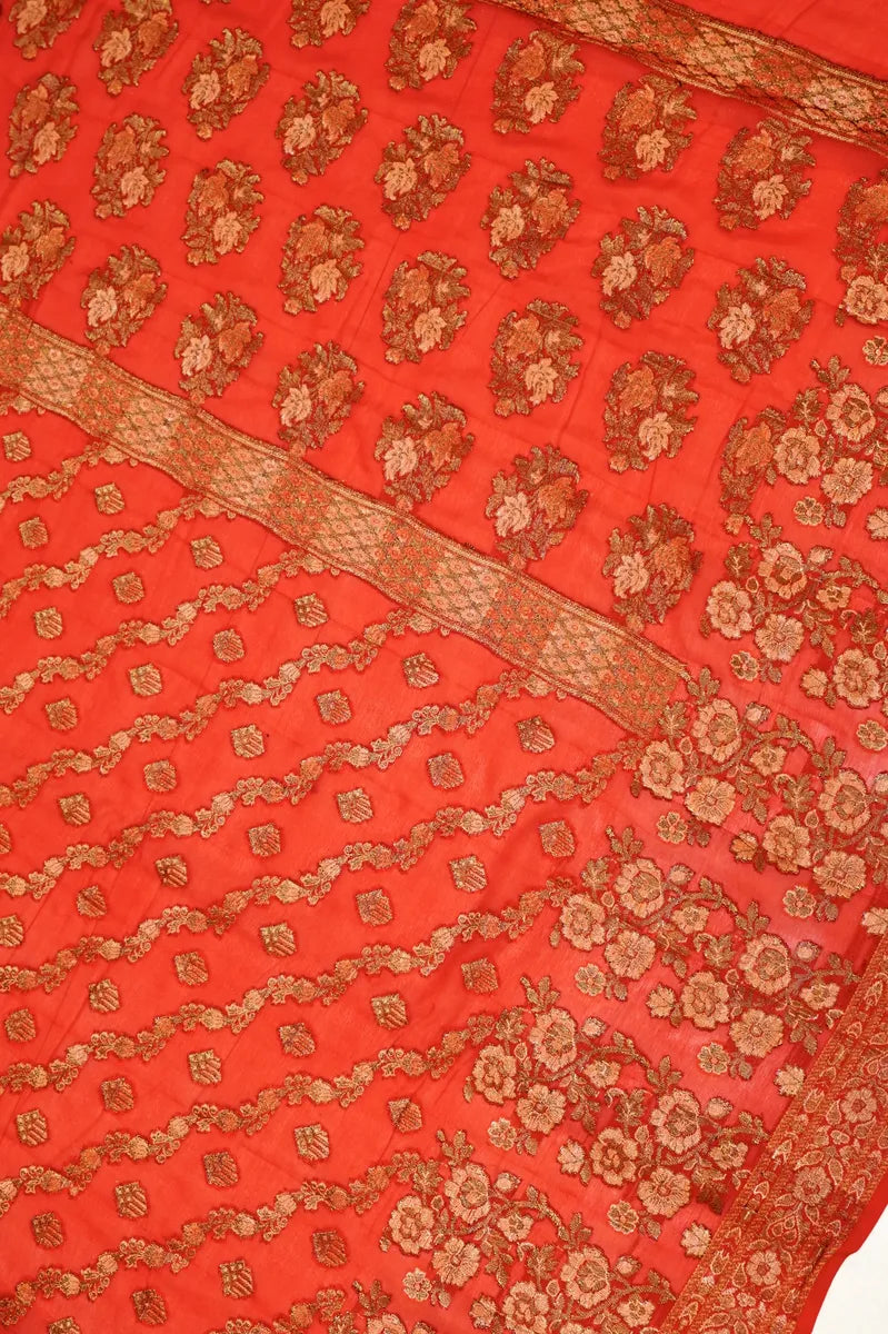 BANARASI RED COLOR KHADDI GEORGETTE SAREE