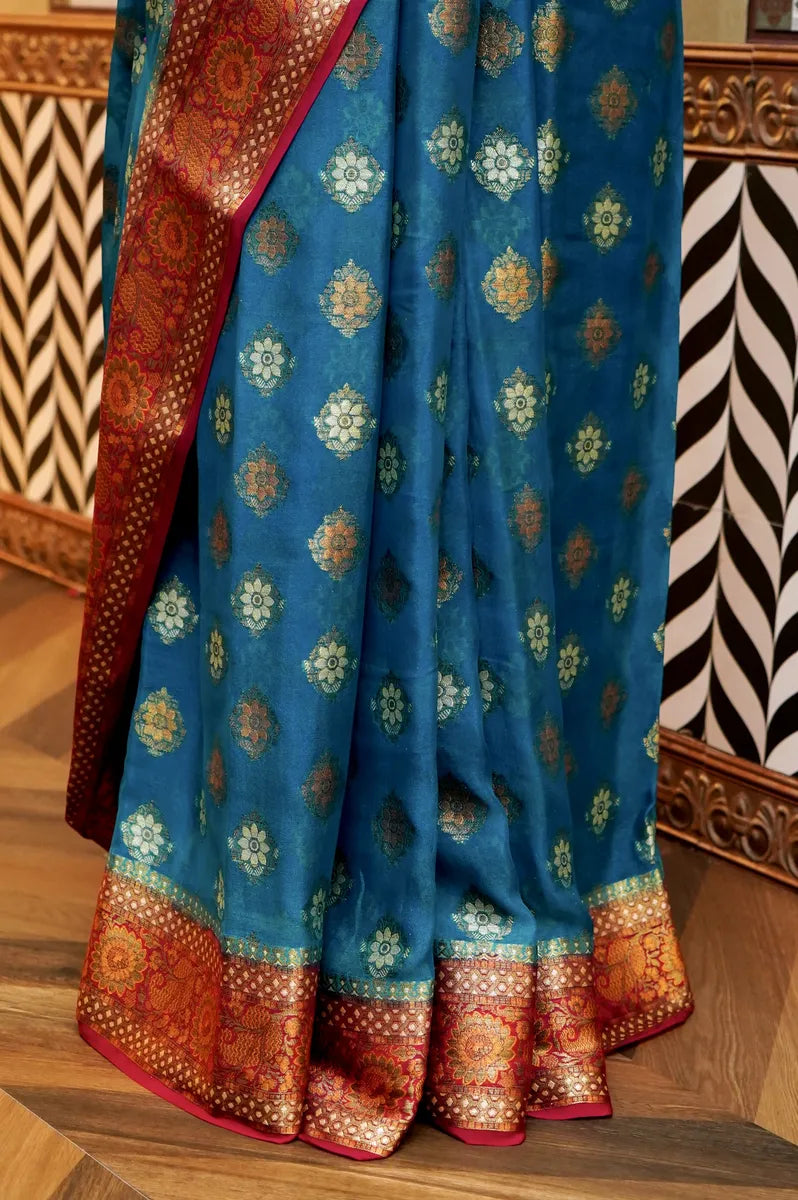 BANARASI FIROZI COLOR KHADDI GEORGETTE SAREE