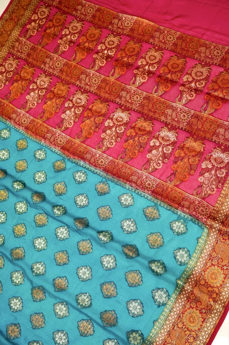 BANARASI FIROZI COLOR KHADDI GEORGETTE SAREE