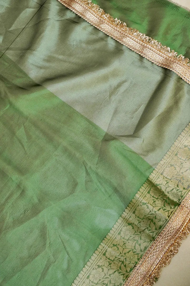 BANARASI ORGANZA BOTTLE GREEN COLOR SAREE