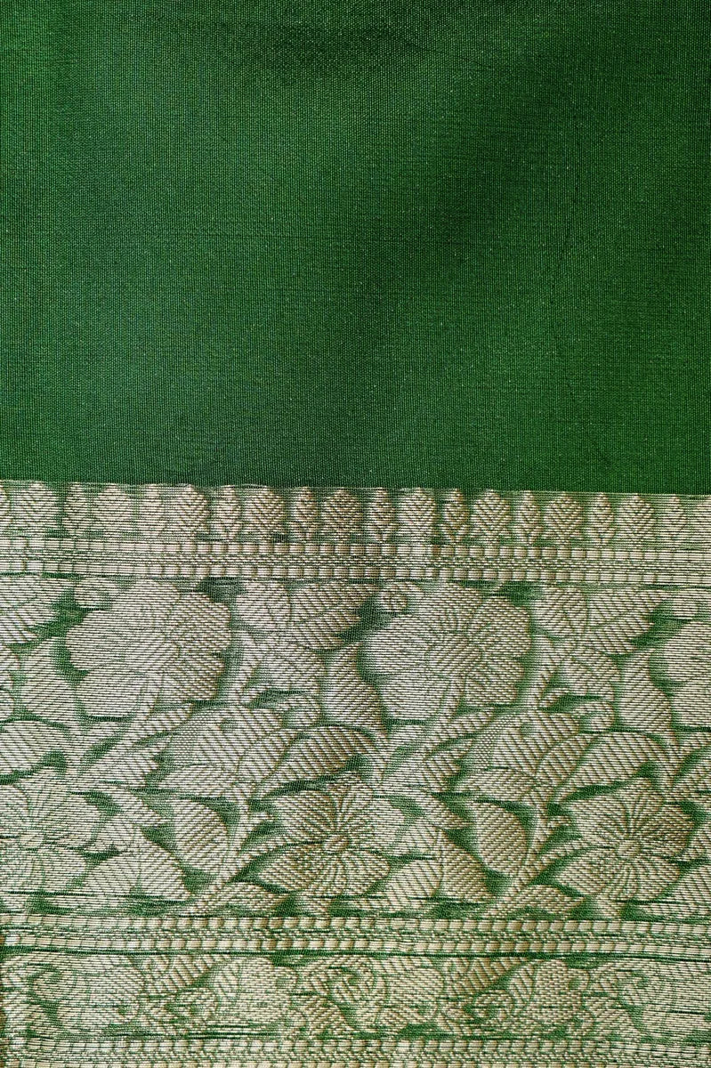 BANARASI ORGANZA BOTTLE GREEN COLOR SAREE
