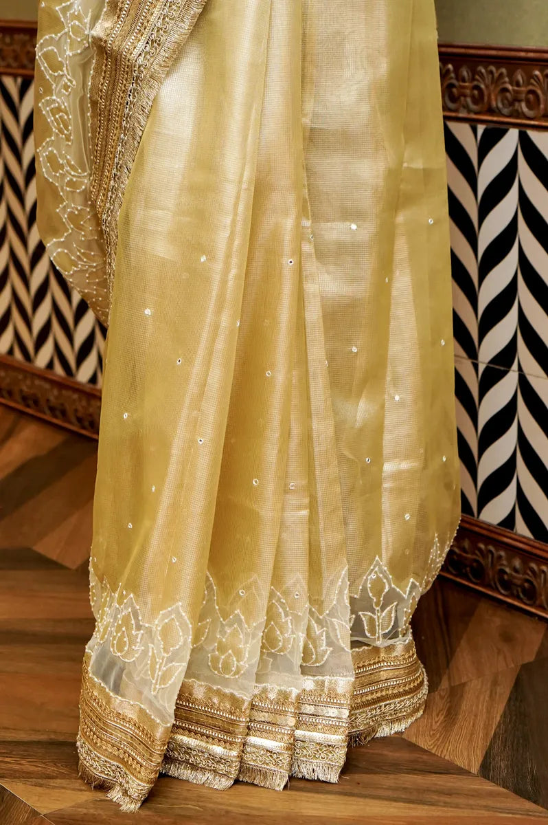 BANARASI LEMON YELLOW COLOR TISSUE SAREE