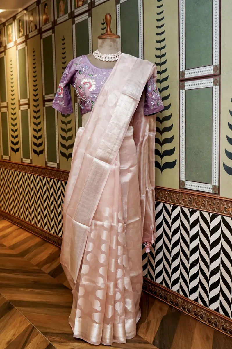 BANARASI KORA PONDS PINK COLOR TISSUE SAREE